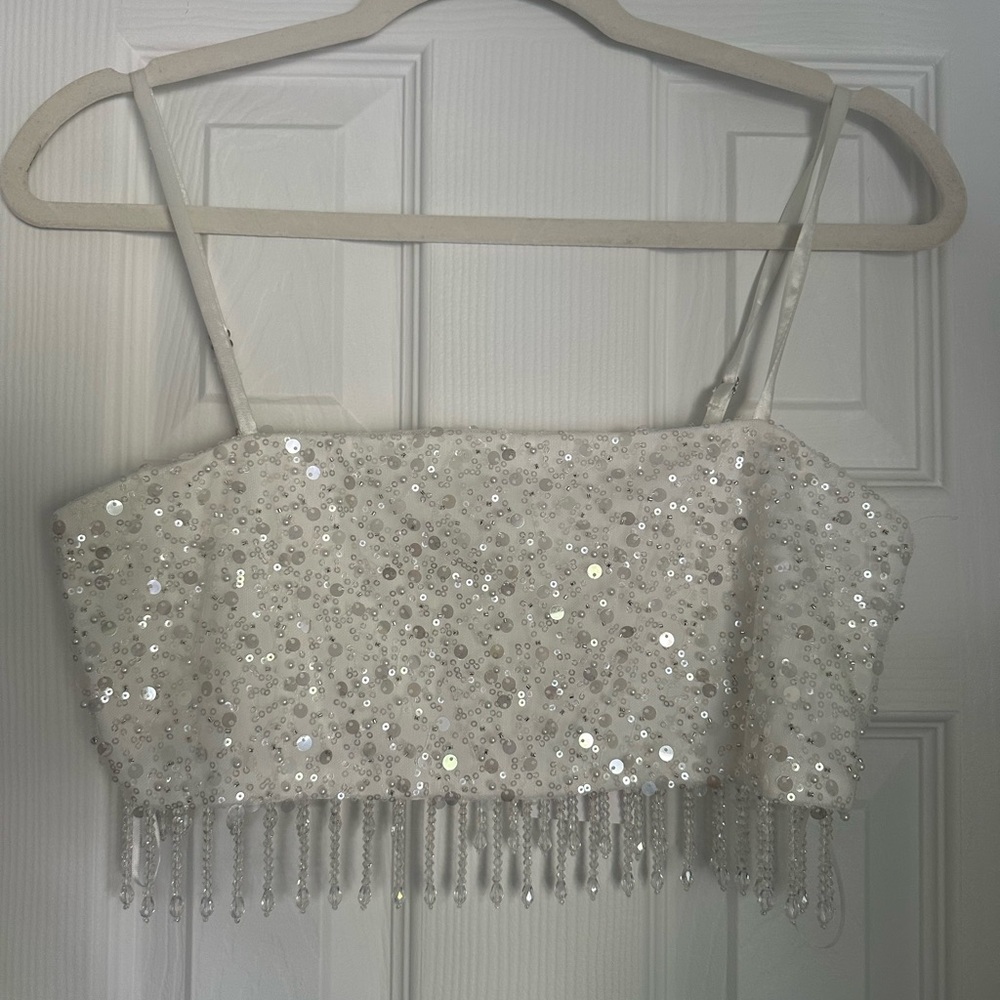 12th Tribe White Sequin Fringe Tank Top